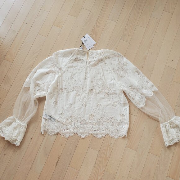 REISS ! Emilia Lace Flared-Cuff Blouse in Ivory ( US/6) - Picture 8 of 11